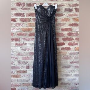 Faviana Strapless Black Sequin formal floor length Dress size 2